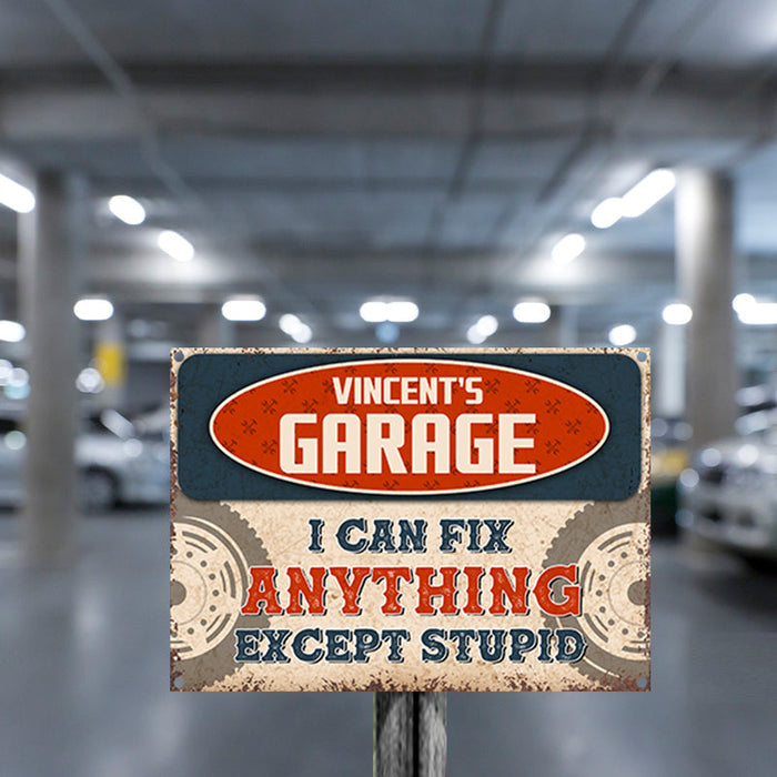 Garage Sign - I Can Fix Anything - Auto Mechanic Garage Gift For Dad And Grandpa - Personalized Custom Classic Metal Signs