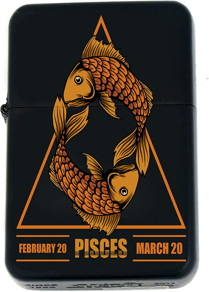 GIFTS INFINITY-Personalized Birthday Zodiac Signs Windproof Lighters-Black Matt (Pisces 2)