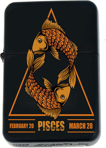 GIFTS INFINITY-Personalized Birthday Zodiac Signs Windproof Lighters-Black Matt (Pisces 2)