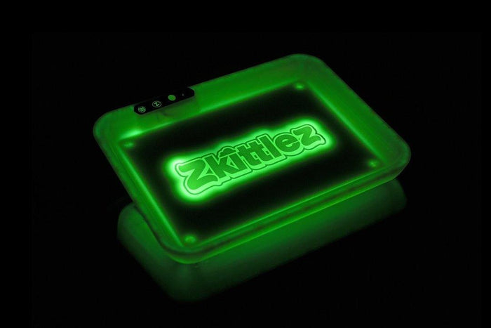 Zkittlez Collaboration Tray: Glow Tray, Illuminated Rolling Tray, LED Lighting, Roll Anywhere, Vibrant Colors, Assorted Designs, Durable Lightweight, Portable Long-Term, Rechargeable Battery, Continuous Use, Stylish Functional Accessory.