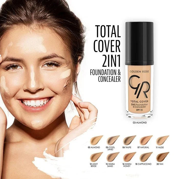 Golden Rose Total Cover 2in1 Foundation & Concealer Spf15 04 Beige 30Ml