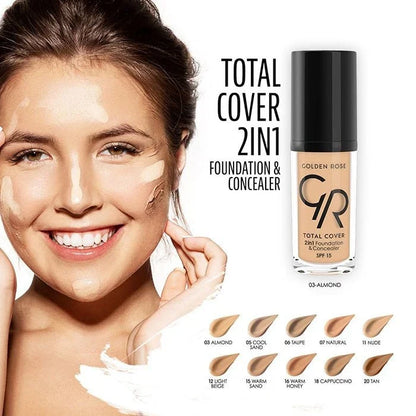 Golden Rose Total Cover 2in1 Foundation & Concealer Spf15 04 Beige 30Ml