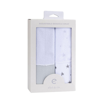 Grey Stars Adjustable Swaddle Blanket packaged