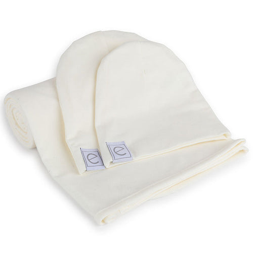 Jersey Knit Ivory Cotton Swaddle Blanket and Beanie Gift Set