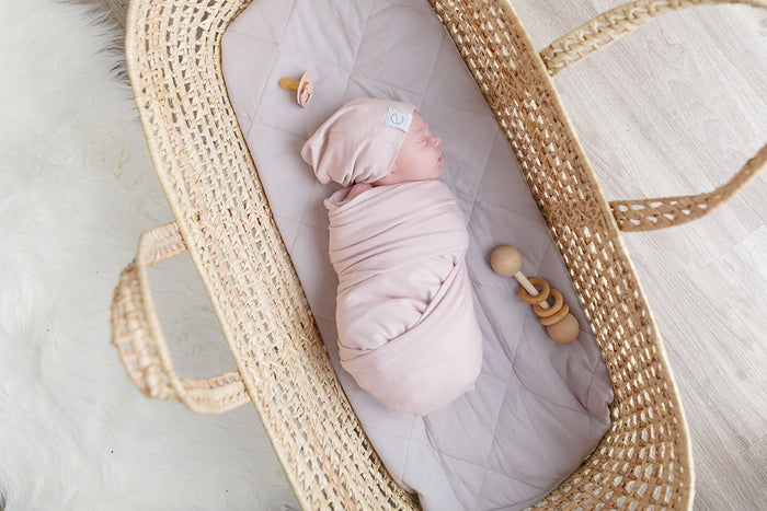 Pink Cotton Swaddle Blanket and Beanie Gift Set