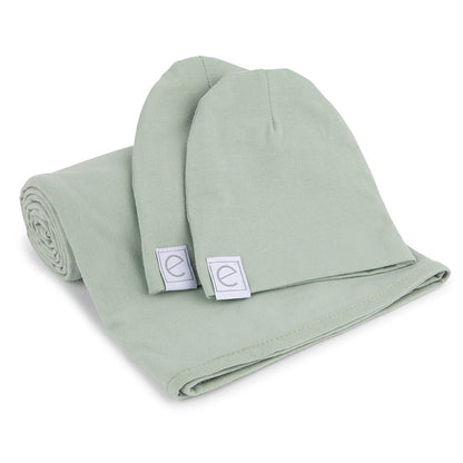 Jersey Knit Sage Swaddle and Beanie Gift Set