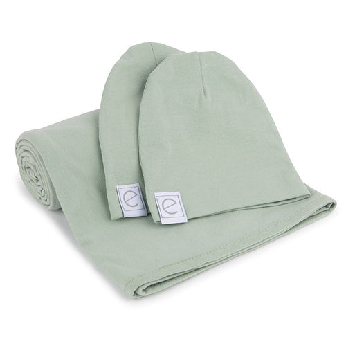 Jersey Knit Sage Swaddle and Beanie Gift Set