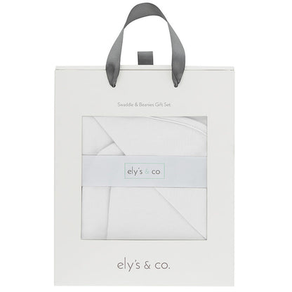 White Cotton Swaddle and Beanie Gift Set