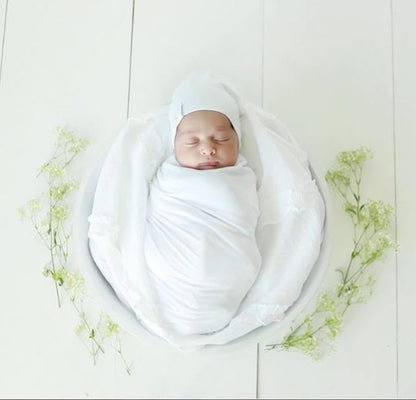 jersey swaddle and beanie white set