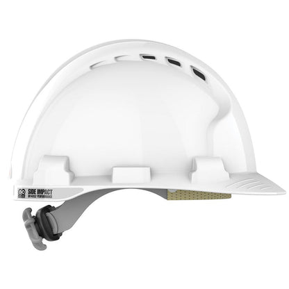JSP EVO8 EN14052 Custom Printed Safety Helmet - Vented Wheel Ratchet Standard Peak