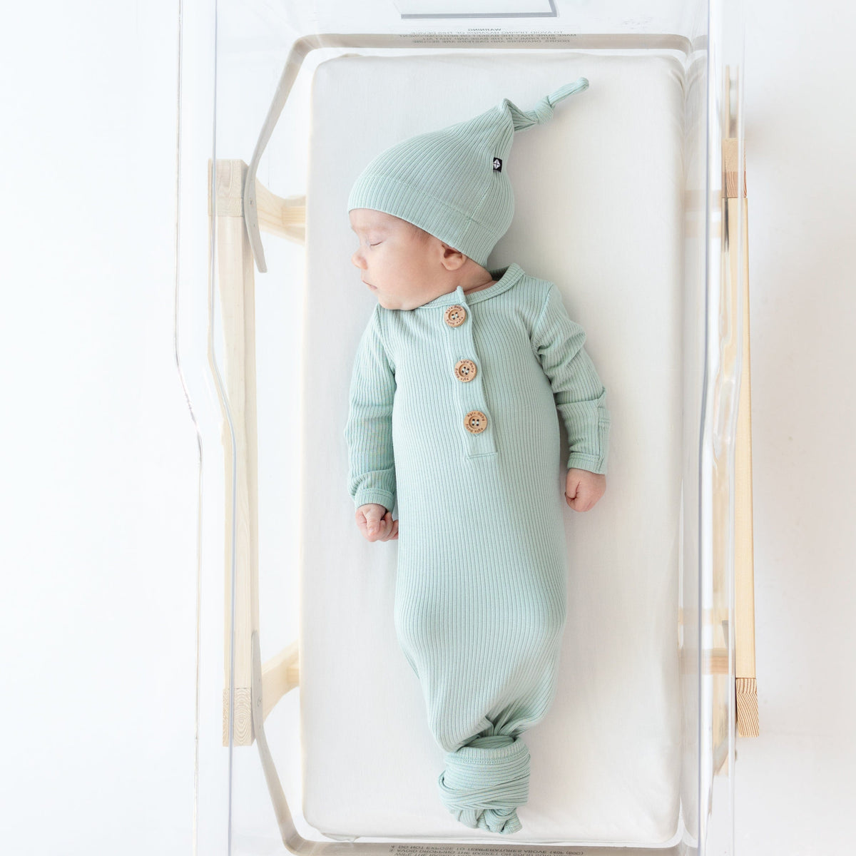 Ribbed Knotted Gown with Hat Set in Sage