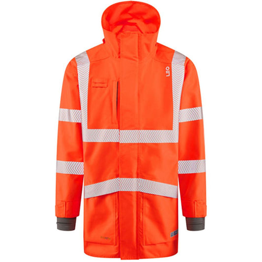 Leo Workwear Clovelly Rail Orange EcoViz 15K Performance+ Waterproof Breathable Executive Hi Vis Jacket