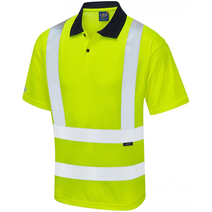 Leo Workwear Croyde Yellow Comfort EcoViz Hi Vis Polo Shirt