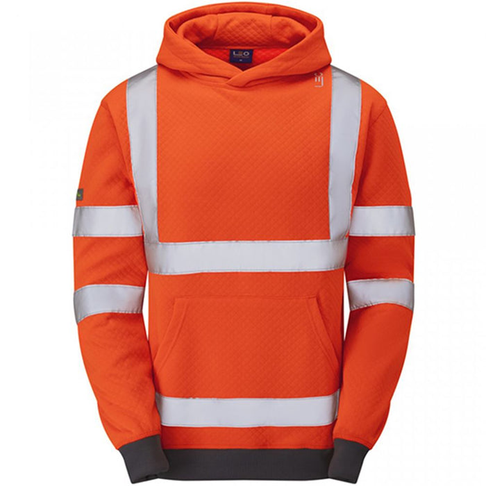 Leo Workwear Goodleigh Orange EcoViz Hi Vis Hooded Sweatshirt