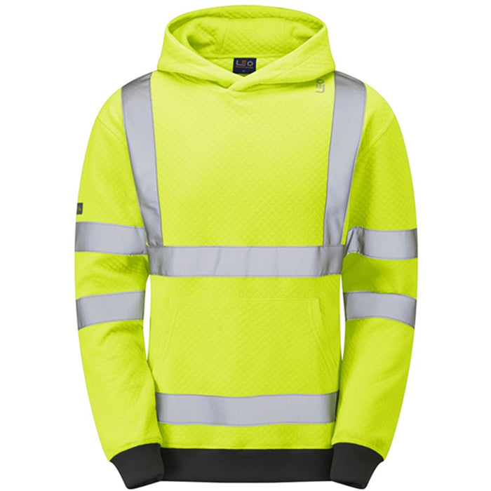 Leo Workwear Goodleigh Yellow EcoViz Hi Vis Hooded Sweatshirt