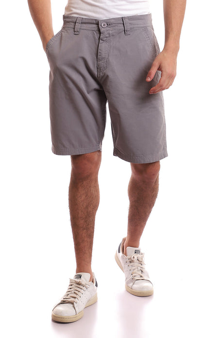 Medium Grey Slub Regular Fit Gabardine Shorts - 95049