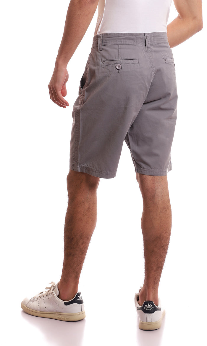 Medium Grey Slub Regular Fit Gabardine Shorts - 95049