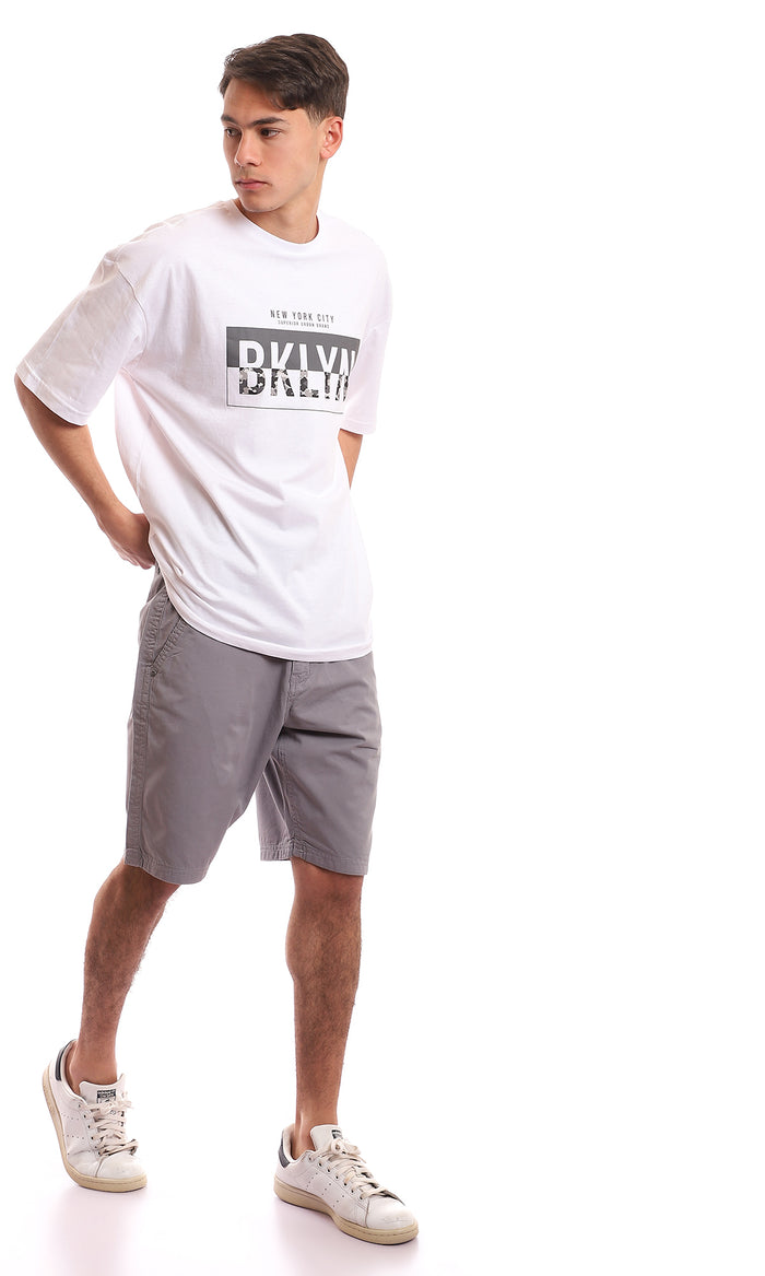 Medium Grey Slub Regular Fit Gabardine Shorts - 95049