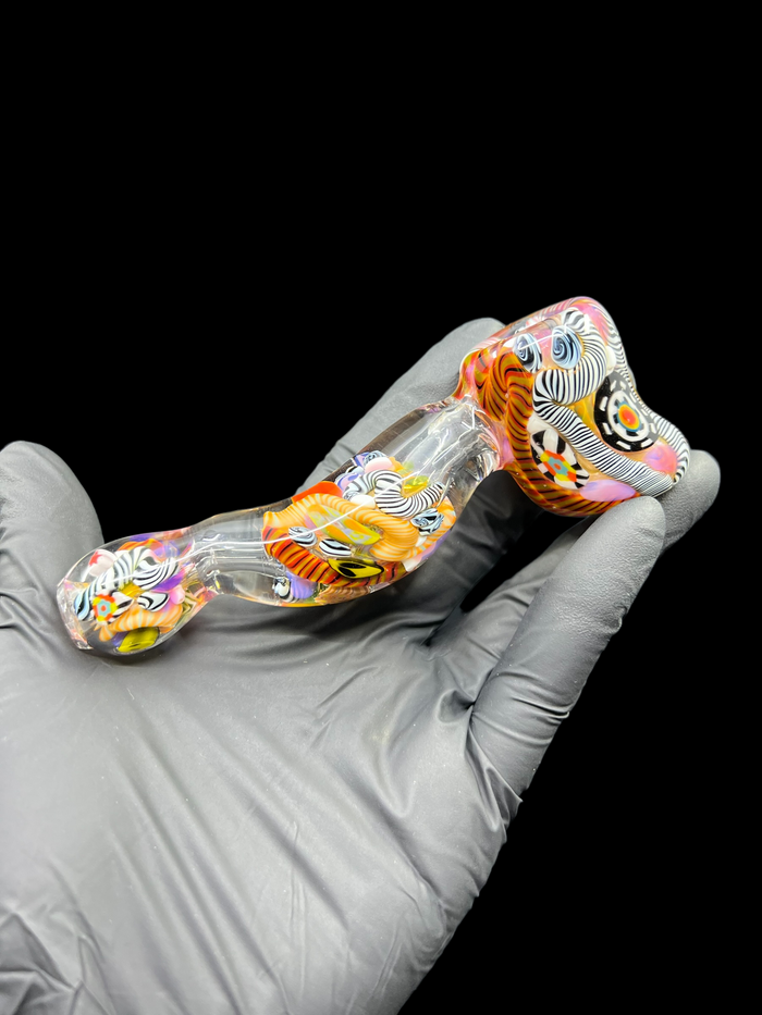 Artistic Chaos Hammer Pipe with Bold Colors and Intricate Glasswork