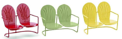 Miniature Red, Green or Yellow Double Glider Chair, Color Choice of Retro Outdoor Chair,  2.75" Metal Seating