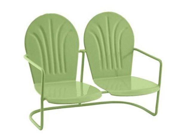 Miniature Red, Green or Yellow Double Glider Chair, Color Choice of Retro Outdoor Chair,  2.75" Metal Seating