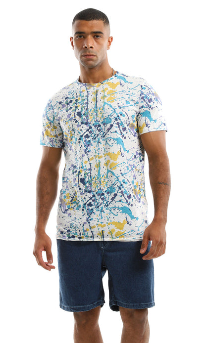 Multi-Color Abstract Paint Splatter Jersey Tee - 97182