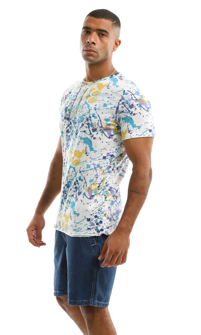 Multi-Color Abstract Paint Splatter Jersey Tee - 97182