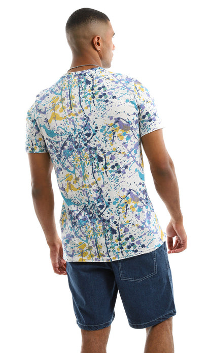 Multi-Color Abstract Paint Splatter Jersey Tee - 97182