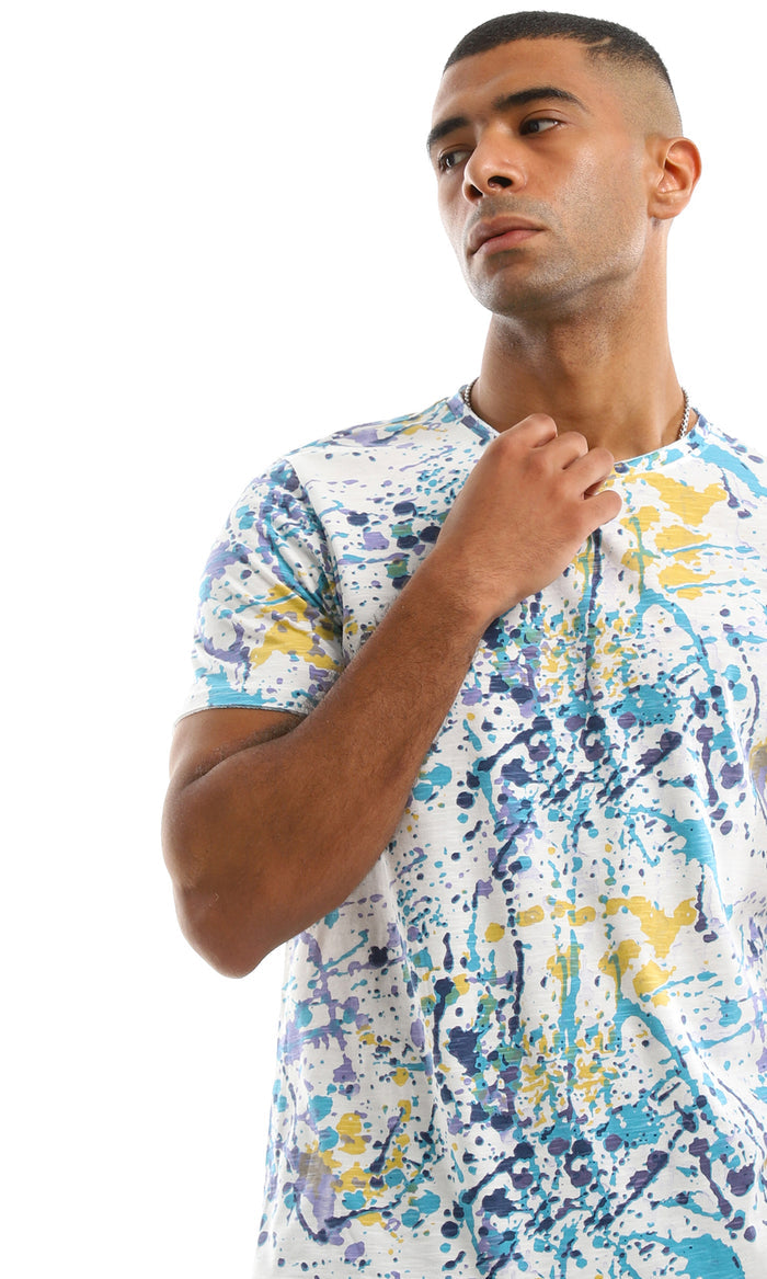 Multi-Color Abstract Paint Splatter Jersey Tee - 97182