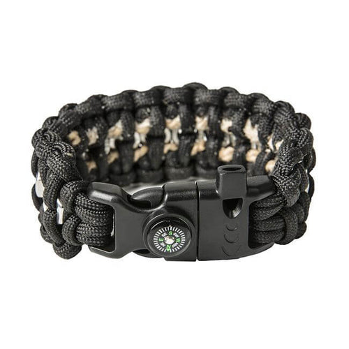 Sort paracord armbånd med nødder og sort spænde. Produktbillede.