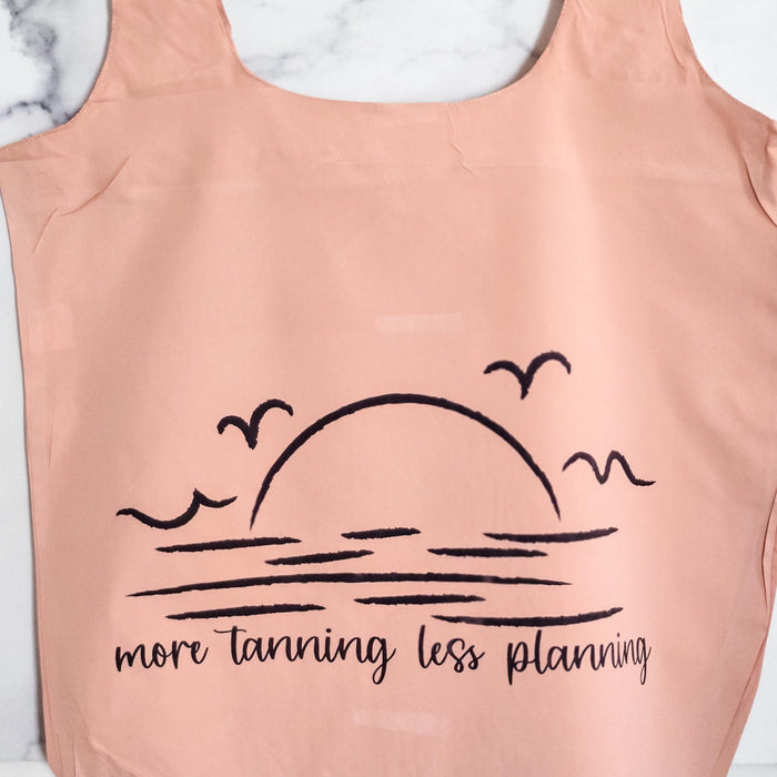 Nylon Grocery Bag for Summer Vacation, More Tanning, Less Planning Tote Bag – Funny Teacher Summer Beach Bag, End of Year Teacher Present Salt and Sparkle
