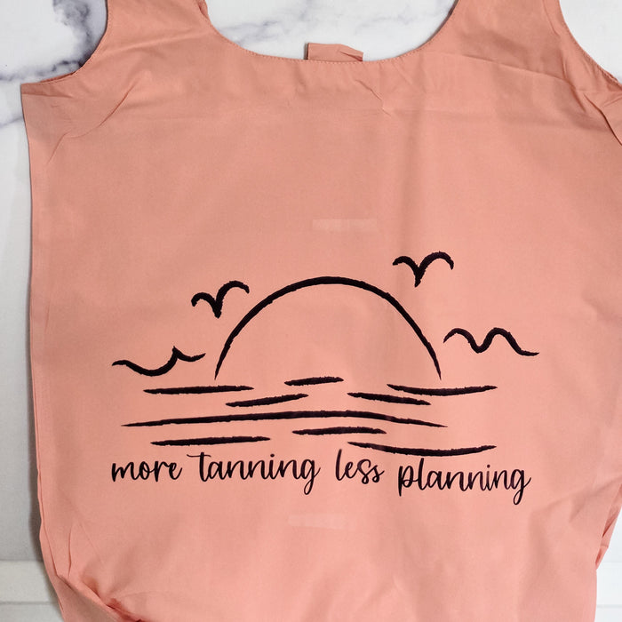 Nylon Grocery Bag for Summer Vacation, More Tanning, Less Planning Tote Bag – Funny Teacher Summer Beach Bag, End of Year Teacher Present Salt and Sparkle