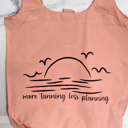 Nylon Grocery Bag for Summer Vacation, More Tanning, Less Planning Tote Bag – Funny Teacher Summer Beach Bag, End of Year Teacher Present Salt and Sparkle