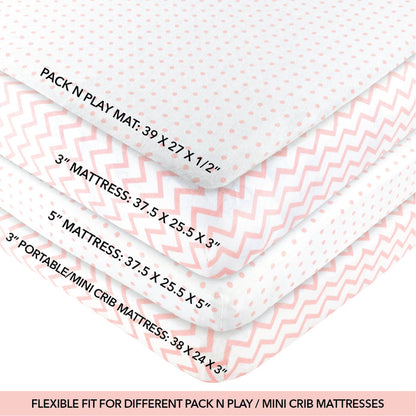 Pack N Play / Portable Crib Sheet Set I Pink Chevron and Polka Dots