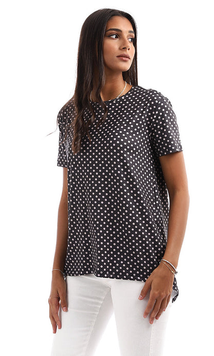 Polka Dot Oversized High-Low Jersey Tee - 95033