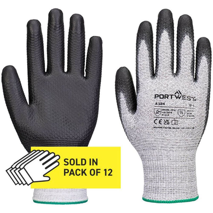 Portwest A124 PU Diamond Knit Glove with PU Foam Coating - 13g Multipack (Pack 12)