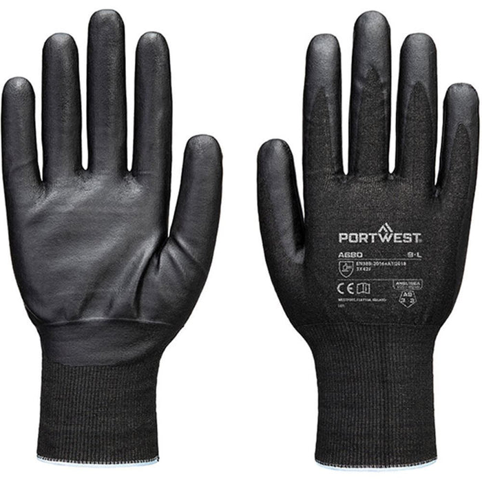 Portwest A680 Cut F Nitrile Tungsten Glove with Nitrile Micro Foam Coating - 21g