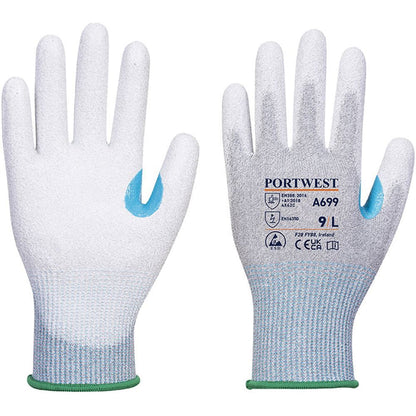 Portwest A699 MR13 ESD Antistatic Cut C Gloves with PU Palm Coating - 13 gauge (Pack 12)