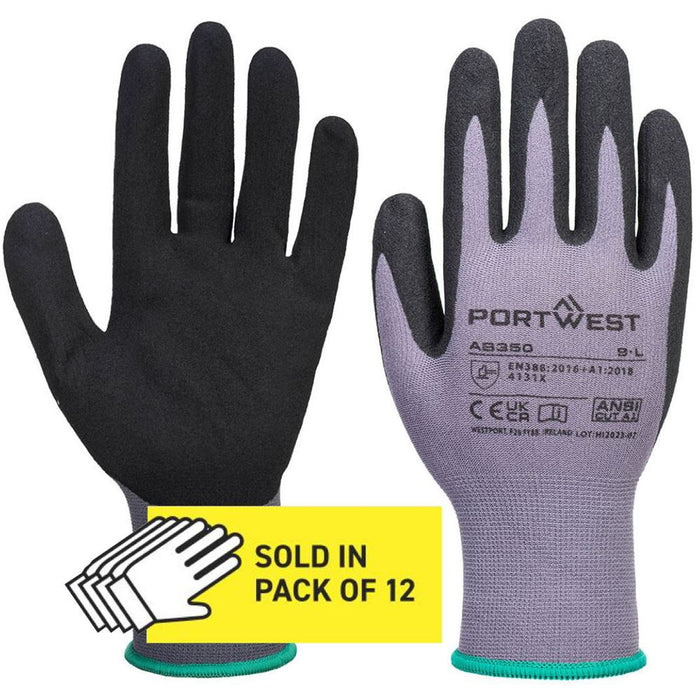 Portwest AB350 Dermiflex Ultra Glove with Sandy Nitrile Coating 15g MultiSave (Pack 12)