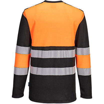 Portwest PW312 PW3 Orange/Black Cotton Comfort Long Sleeve Hi Vis T-Shirt