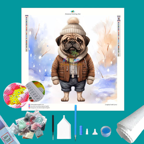 Pug Winter Diamond Painting