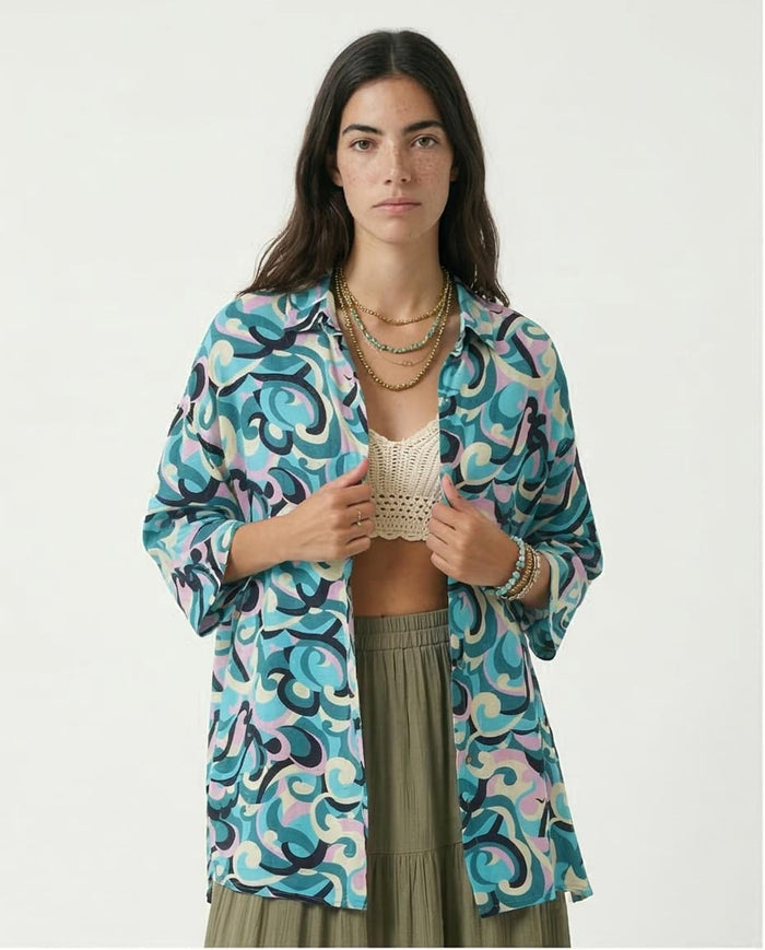 Ravin Women's Psychedelic Print Oversized Button-Down Shirt - 97213