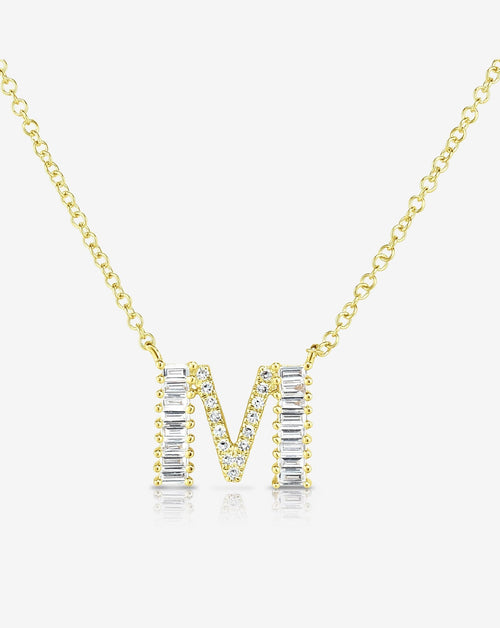 Baguette + Pavé Initial Necklace