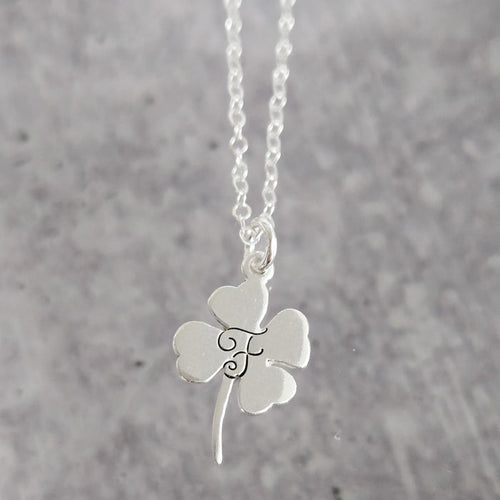 Silver Four Leaf Clover Initial Necklace Salt and Sparkle