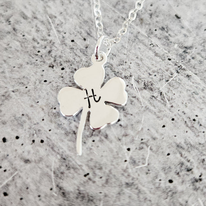 Silver Four Leaf Clover Initial Necklace Salt and Sparkle