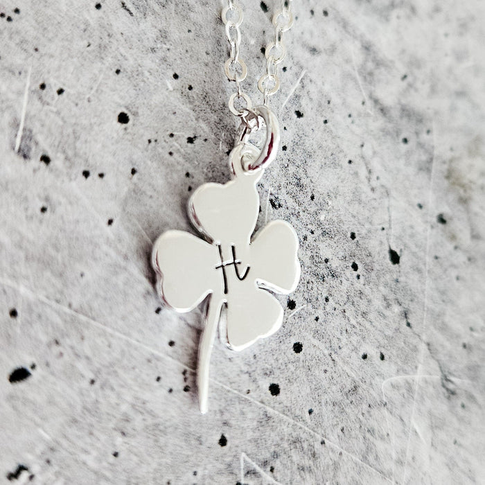 Silver Four Leaf Clover Initial Necklace Salt and Sparkle