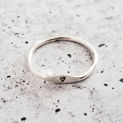 Initial Ring - Silver Stacking Ring - Rustic Handcrafted Initial Stacking Ring - Dainty Letter Ring for Her - Children Initials for Mom