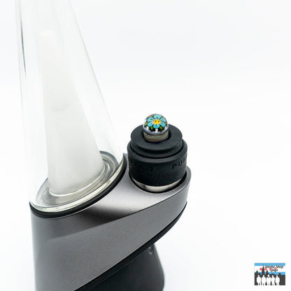 Blue Flower Glass Oculus Plug: Steve H Glass, Handcrafted for Puffco Peak Pro, Stunning Blue Flower Design, Personalized Artistic Touch, Secure Seal, Enhanced Performance, Vapor Retention, High-Quality Borosilicate Glass, Durability, Heat Resistance, Easy Installation, Maintenance, Style, Functionality.