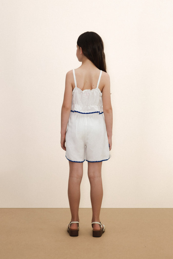 Swans Bows Linen Top in Off White