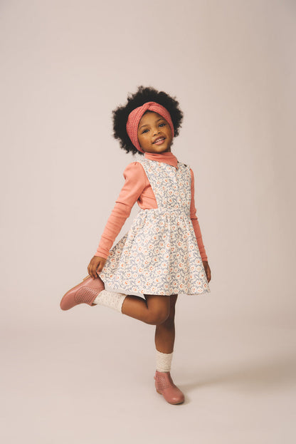 Tippi Pinafore in Mums Print, Powder